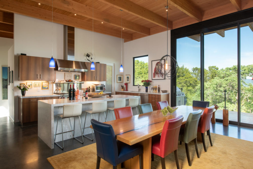 Dining room and kitchen.