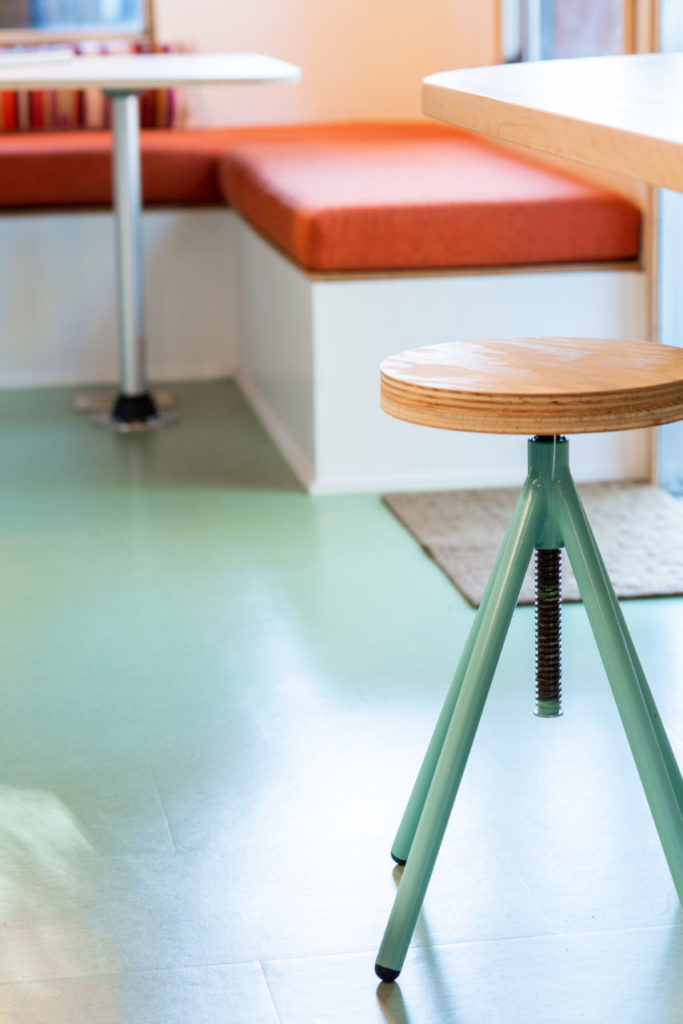 Interior views of the Spartan in Petaluma. The renovation preserved many of the original features including the original kitchen cabinets. Other features such as the dining nook are designed by Geoff.