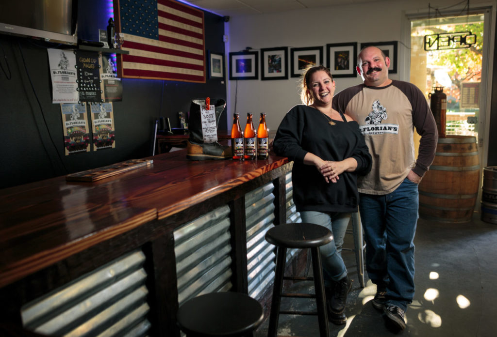 Amy and Aron Levin of St Florians with Sonoma Pride beer they are brewing to help fire victims