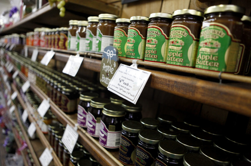 A variety of canned goods including jams, jellies and apple butter are for sale at the Kozlowski Farms store in Forestville, California on Thursday, September 6, 2012. (BETH SCHLANKER/ The Press Democrat)