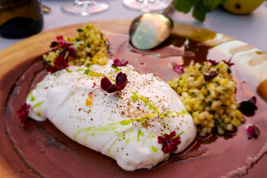 Burrata at Bowman Cellars pop up dinners in Graton. Heather Irwin/PD