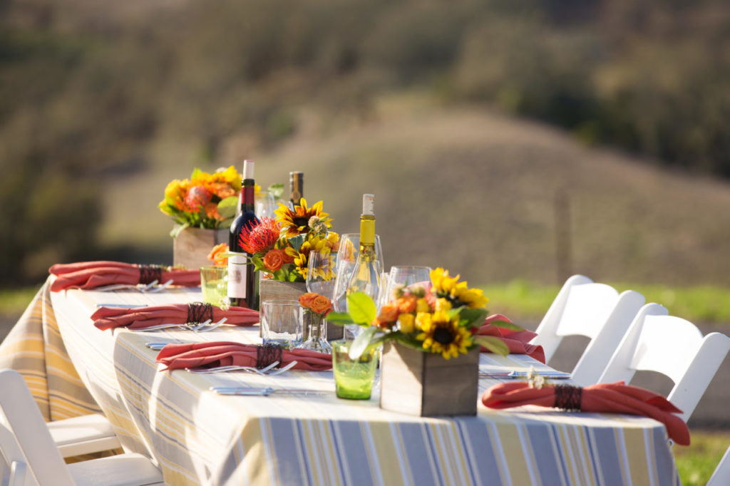 A colorful arrangement greets guests at the Sunset Supper at Vista Point - the highest point on the Jordan estate. Shot on Wednesday, February 19, 2014 at the Jordan Vineyard & Winery in Healdsburg, Calif. (Photo by Charlie Gesell for the Press Democrat)