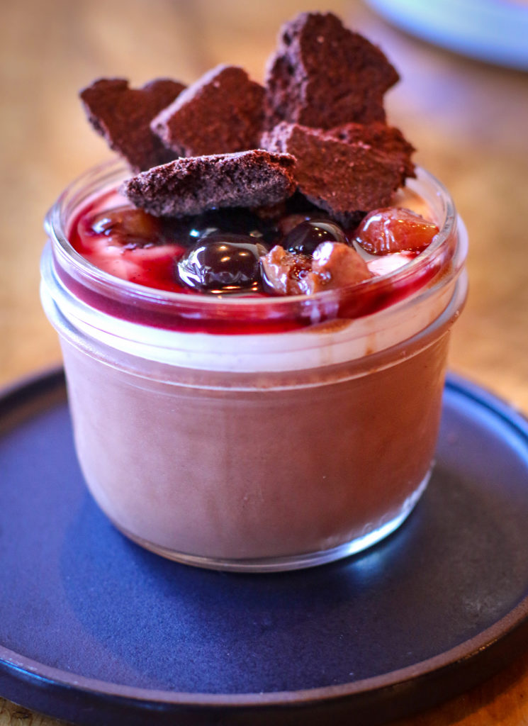 Black forest pot de creme with pickled luxardo cherries, vanilla creme, chocolate shortbread cookie at Brot in Guerneville. Heather Irwin/PD