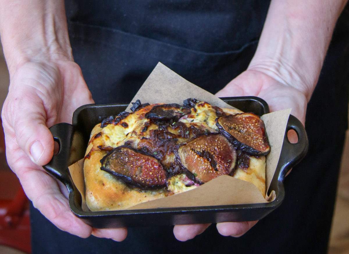 Focaccia with figs and Valley Ford Farmer's Cheese at Valley Ford Cheese & Creamery. (Heather Irwin/The Press Democrat)