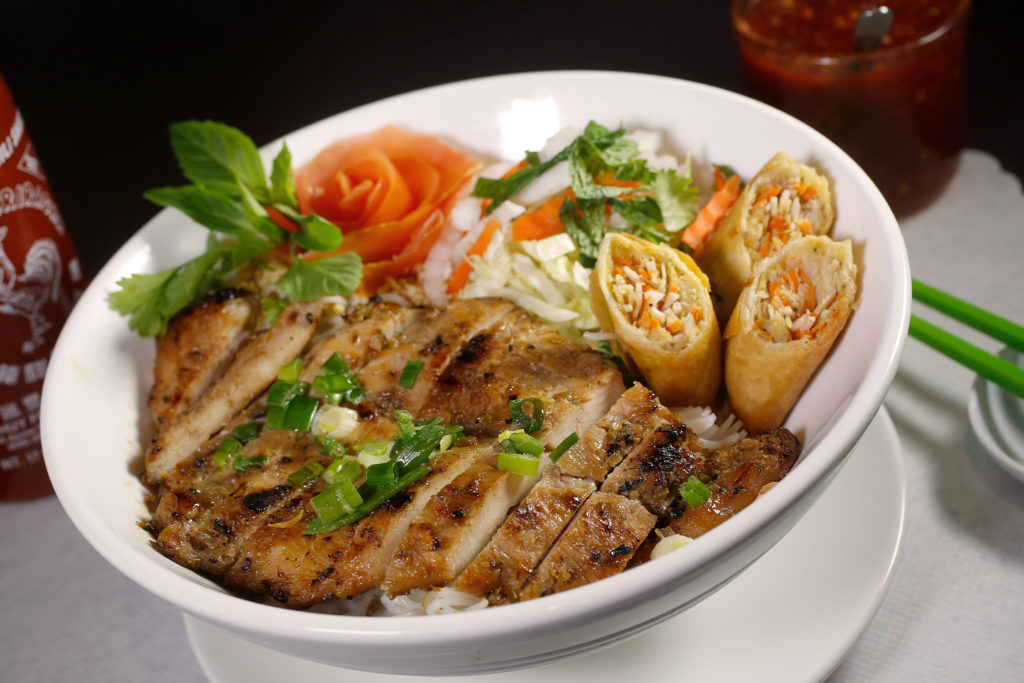 BBQ chicken and egg roll with vermicelli noodles at Pho Sonoma in Petaluma, California, on Friday, December 21, 2018. (Alvin Jornada / The Press Democrat)