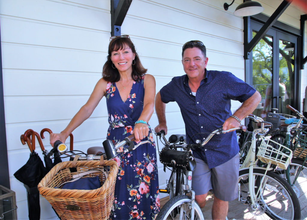 Lori and Kevin McGovern go for a bike ride at the Grand Reopening of MacArthur Place in Sonoma California, Thursday August 1, 2019. (Photo Will Bucquoy/For Sonoma Magazine).