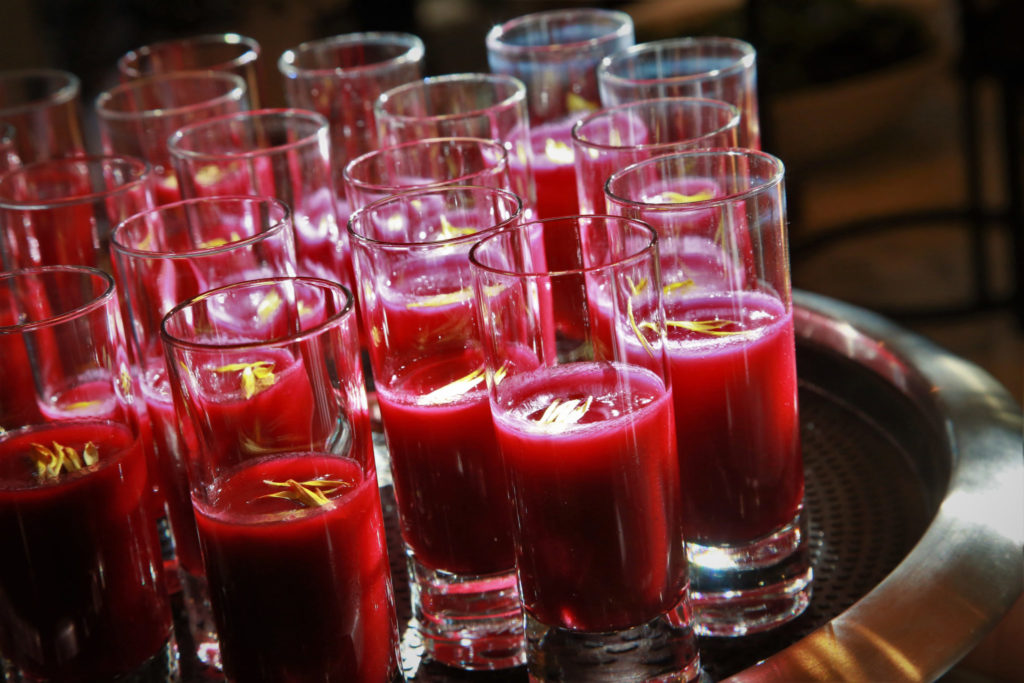 Beet Gazpacho served at the Grand Reopening of MacArthur Place in Sonoma California, Thursday August 1, 2019. (Photo Will Bucquoy/For Sonoma Magazine).