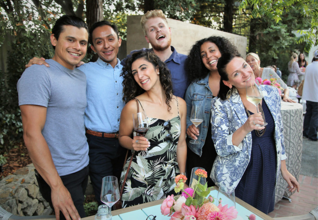 J.C. Garcia (from left), Daniel Martinez, Mariah Velasquez, Grant Housman, Imane Hanine and Nicole Kosta pose for a photo while celebrating the Grand Reopening of MacArthur Place in Sonoma California, Thursday August 1, 2019. (Photo Will Bucquoy/For Sonoma Magazine).