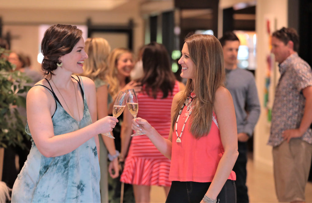Rebecca Call and Amanda Lorren enjoy the celebration at the Grand Reopening of MacArthur Place in Sonoma California, Thursday August 1, 2019. (Photo Will Bucquoy/For Sonoma Magazine).