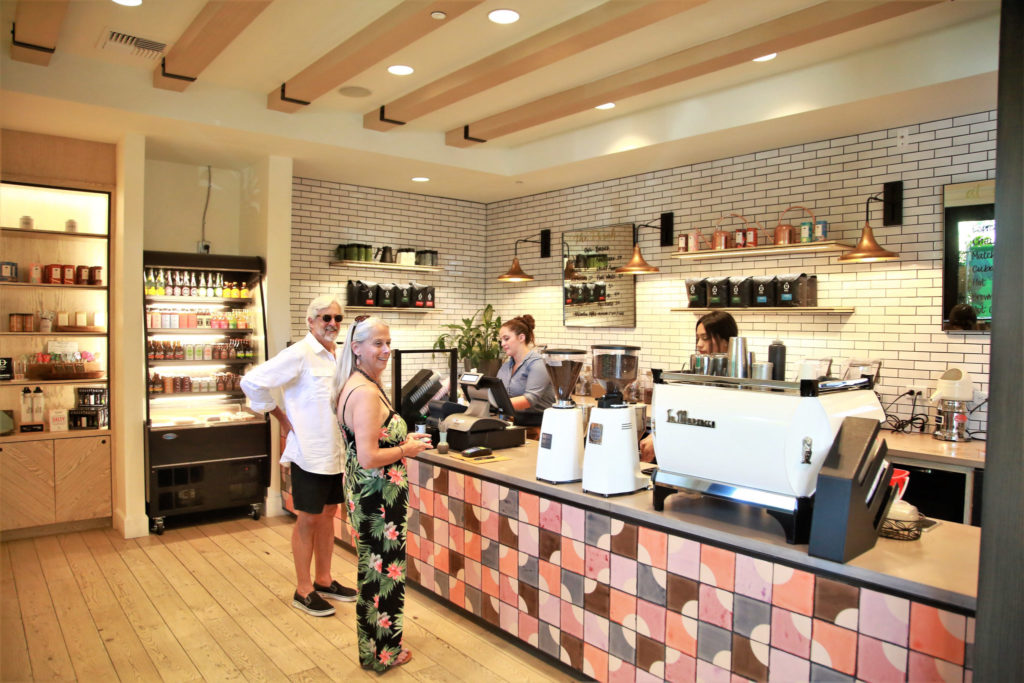 Guests enjoy a variety of coffee beverages and other items in The Porch at the Grand Reopening of MacArthur Place in Sonoma California, Thursday August 1, 2019. (Photo Will Bucquoy/For Sonoma Magazine).