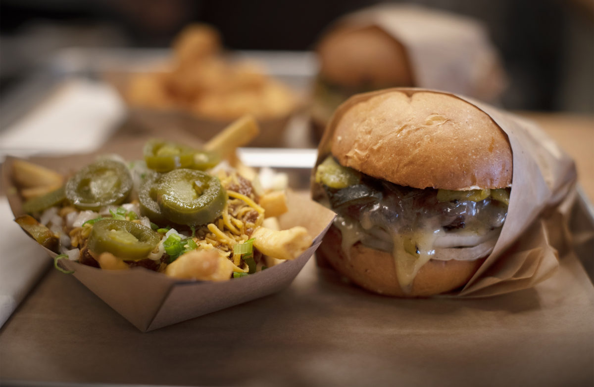 The New Mexijoe burger served with a side of chili fries at Chili Joe's in Petaluma, California. April 6, 2019. (Photo: Erik Castro/for Sonoma Magazine)