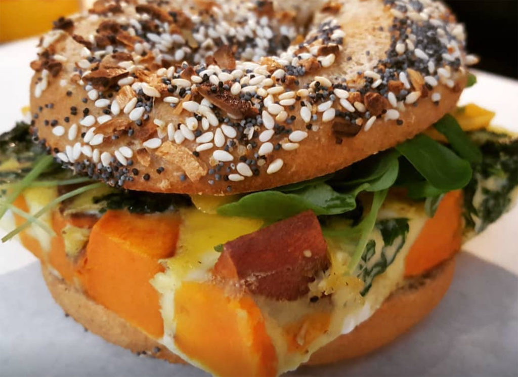 Veggie bagel sandwich at the Bagel Mill in Petaluma. Facebook.