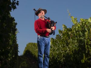 Alquimista Cellars winemaker Greg La Follete has played his bagpipes for the grapes during the harvest season for the past 30 years. (photo by John Burgess/Sonoma Magazine)