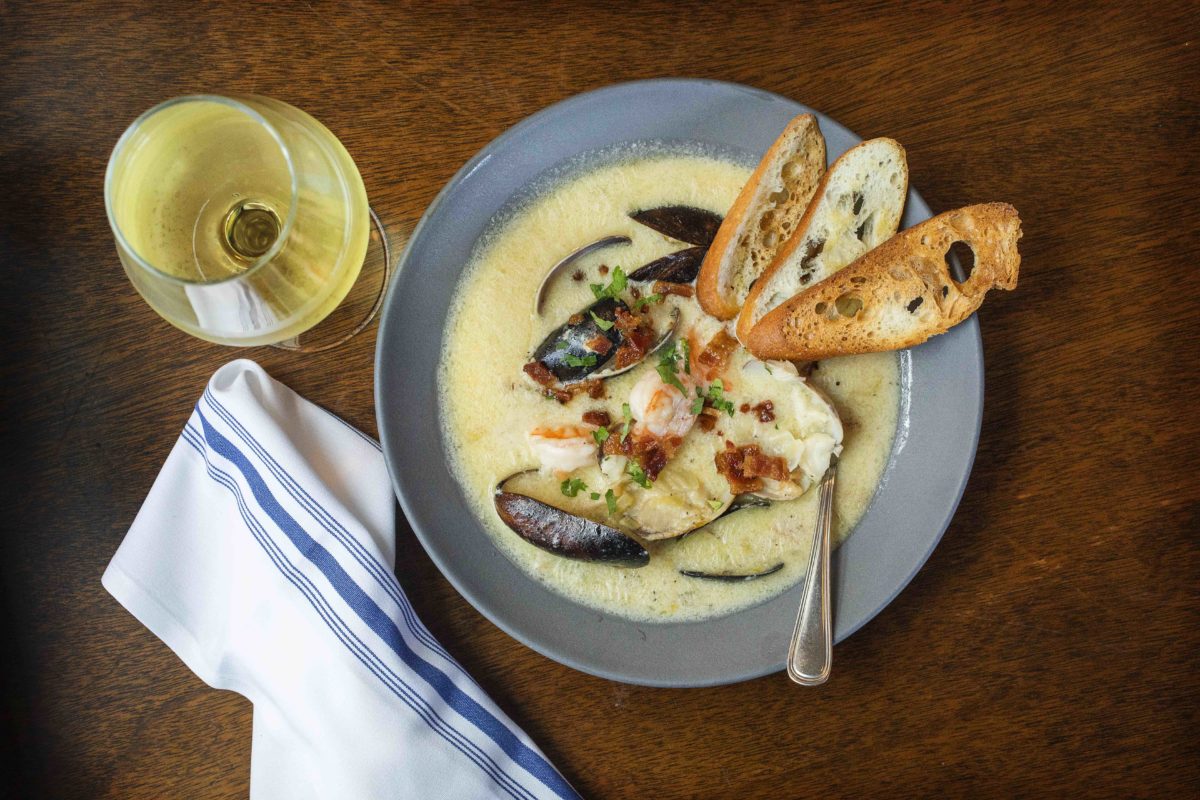 Seafood Chowder with homemade Applewood bacon, Bolinas rock cod, shrimp and Manila clams from the William Tell House in Tomales. (John Burgess/The Press Democrat)