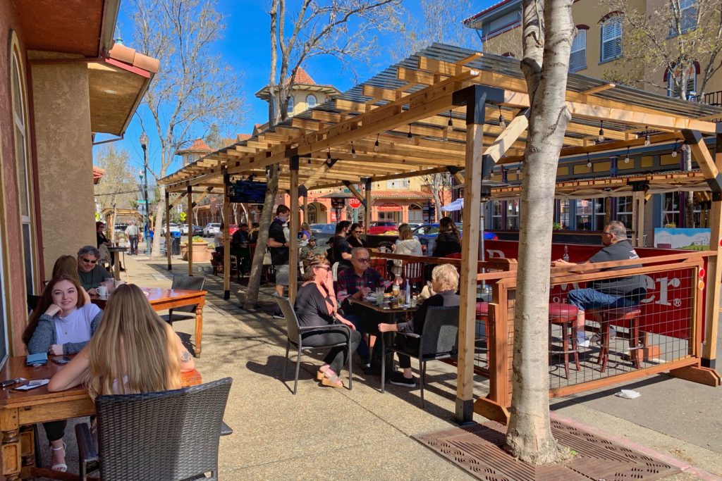 The Publican’s sidewalk and parklet seating on Windsor Road in Windsor on Sunday, Feb. 28, 2021. (Jeff Quackenbush / North Bay Business Journal)