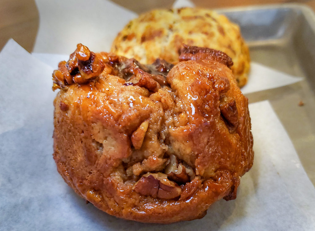 Sticky bun and Hobbs Bacon scone at City Garden Doughnuts in Santa Rosa. The power outage is making me bummed and stinky so I got a sticky bun. It helped. 1200 4th St, Santa Rosa.