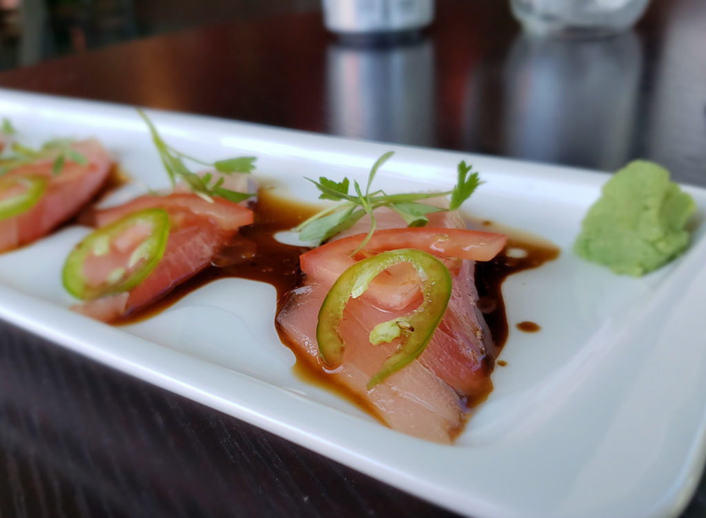 Hamachi crudo at Kamura Sushi. 3800 Sebastopol Rd, Santa Rosa