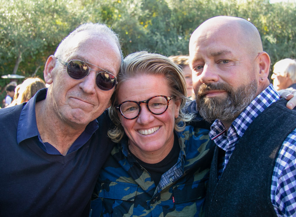 Clark Wolf, Chefs Crista Luedtke and John Stewart at Evelyn Cheatham's memorial at Catelli's in Geyserville. Heather Irwin/PD