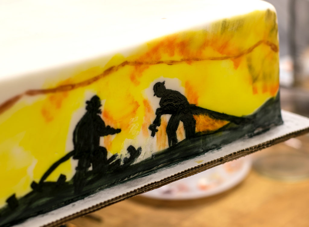 Details of a Kincade Fire first responders' cake created by Costeaux Bakery's Karah Williams, Nerissa Sutton, Silva Nunez and Dioselena Madrano in Healdsburg. Heather Irwin/PD