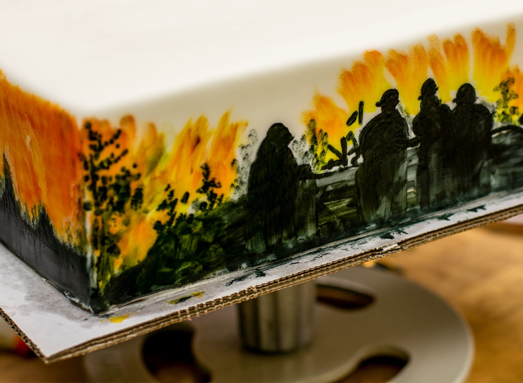 Details of a Kincade Fire first responders' cake created by Costeaux Bakery's Karah Williams, Nerissa Sutton, Silva Nunez and Dioselena Madrano in Healdsburg. Heather Irwin/PD