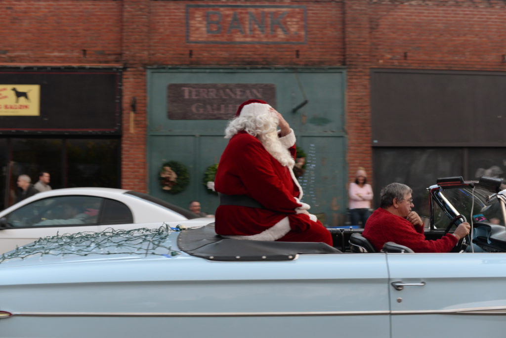 Santa making an appearance on Geyserville Avenue before the start of the annual Tree Lighting and Tractor Parade in downtown Geyserville Saturday. November 25, 2017. (Photo: Erik Castro/for The Press Democrat)
