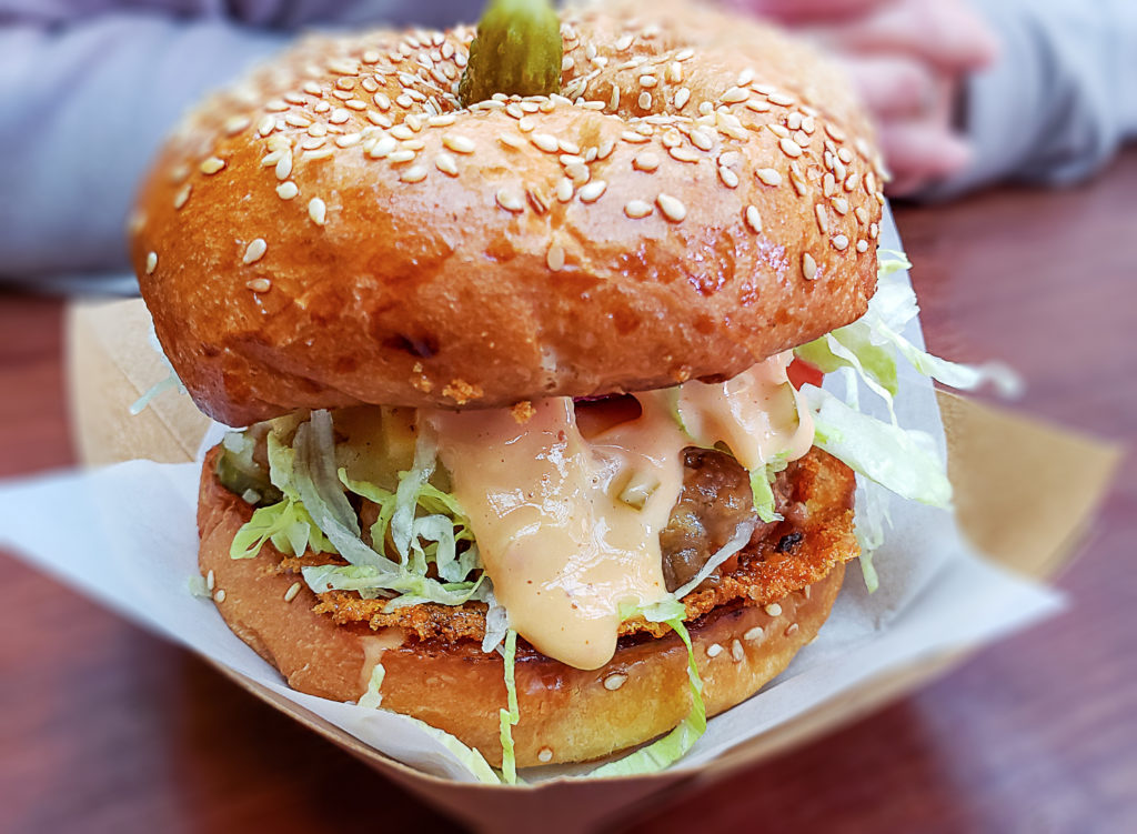 Burger at the Lunch Box popup in Sebastopol. (Heather Irwin/Sonoma Magazine)