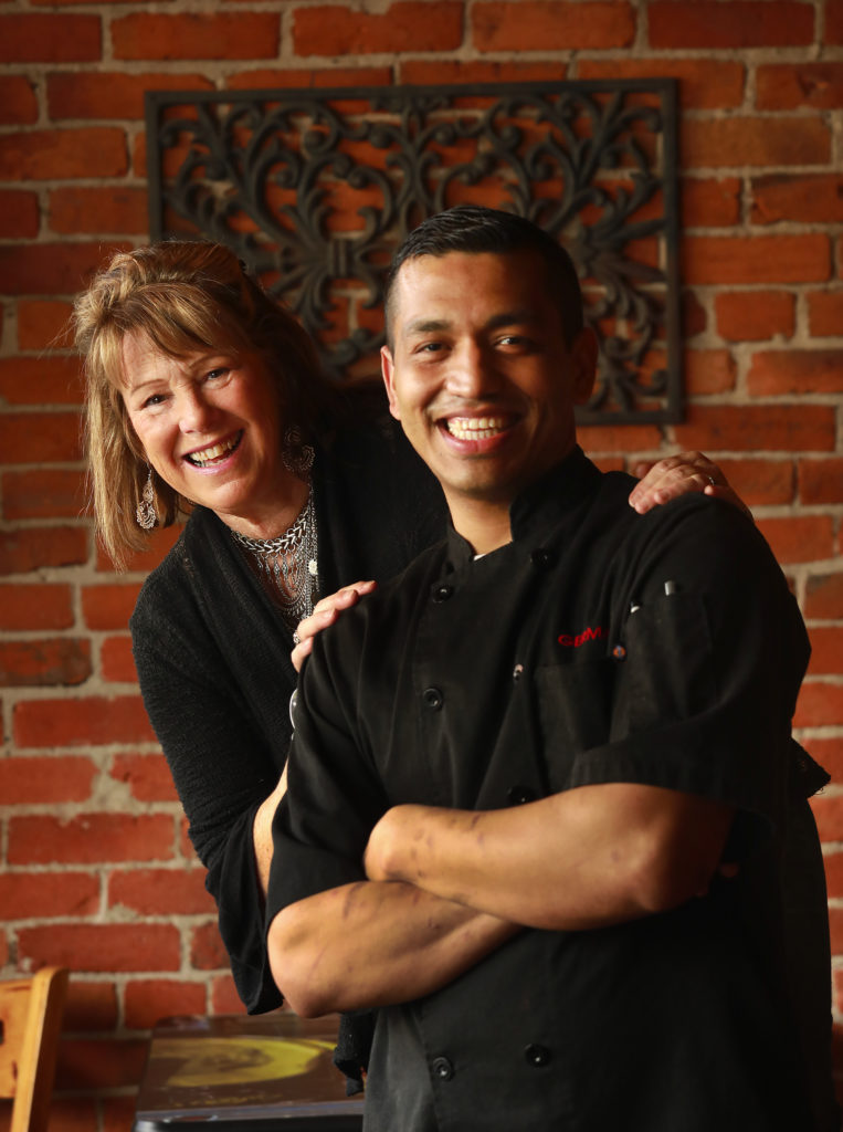 Owner and restaurant designer Shawn E. Hall and her chef German Bacho at the Gypsy Cafe in Sebastopol. (John Burgess/The Press Democrat)