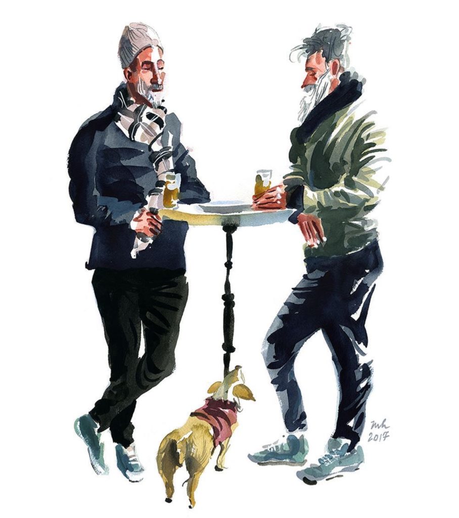 Two dudes and a dog at Abraco in the East Village. (Courtesy of Marcellus Hall)