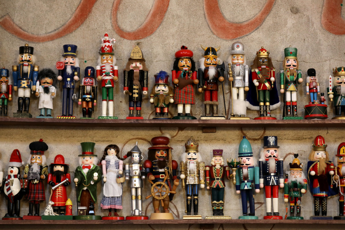 A wide variety of nutcrackers decorate the shelves at Costeaux's French Bakery in Healdsburg. (Beth Schlanker / The Press Democrat)