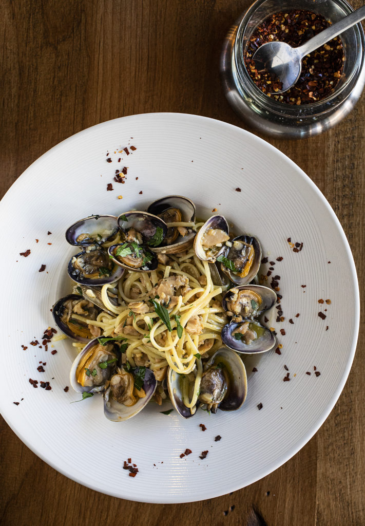 Linguine Vongole with fresh Manila clams, garlic, white wine, E.V.O.O. and parsley from Trattoria Roma in the Petaluma Theater District. (John Burgess)