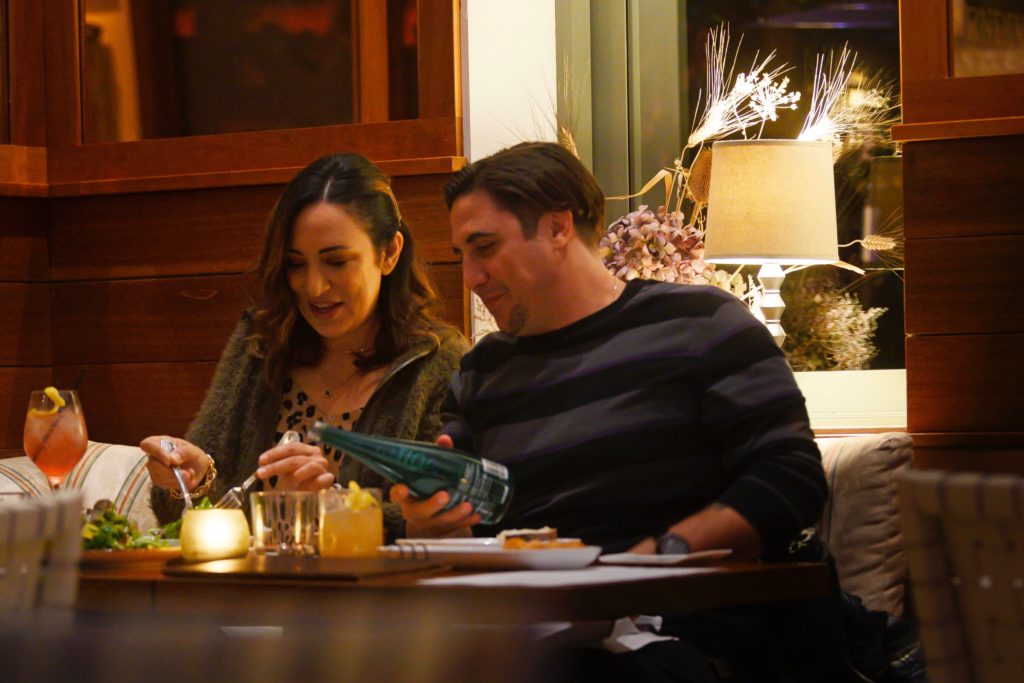 Andrea Brunner, left, and Ryan Conklin dining at Barndiva in Healdsburg, California. November 24, 2018. (Photo: Erik Castro/for Sonoma Magazine)