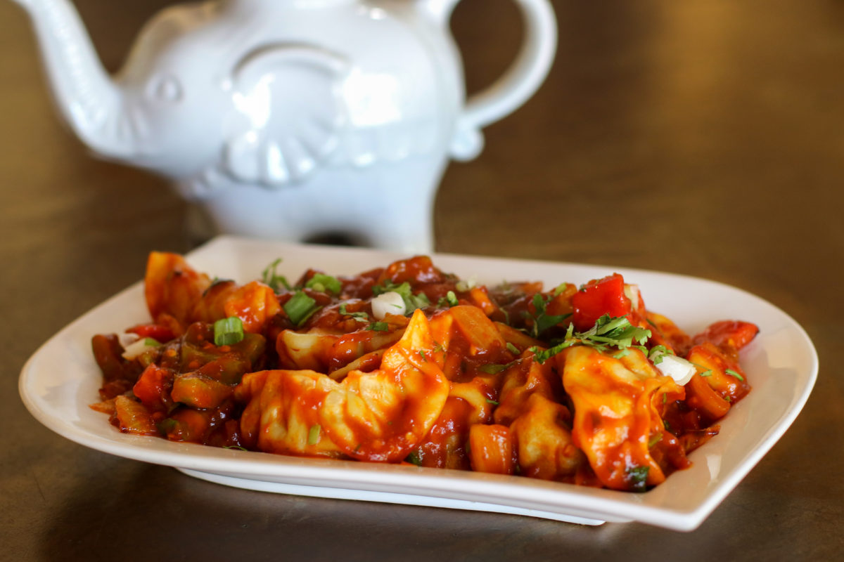 Chili chicken momo at Cumin Restaurant in Santa Rosa. (Heather Irwin/Sonoma Magazine)