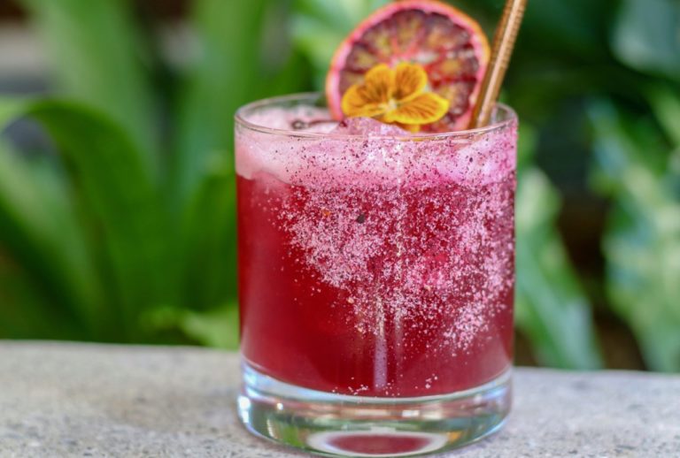 Euphoria non-alcoholic cocktail with Seedlip Grove, goji and schisandra berry, Euoporia Elixir, lime, prickly pear-hibiscus puree and jasmine water at Fern Bar in Sebastopol. (Heather Irwin/The Press Democrat)