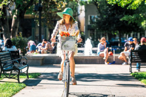 Biking in downtown Healdsburg. (Kim Carroll)