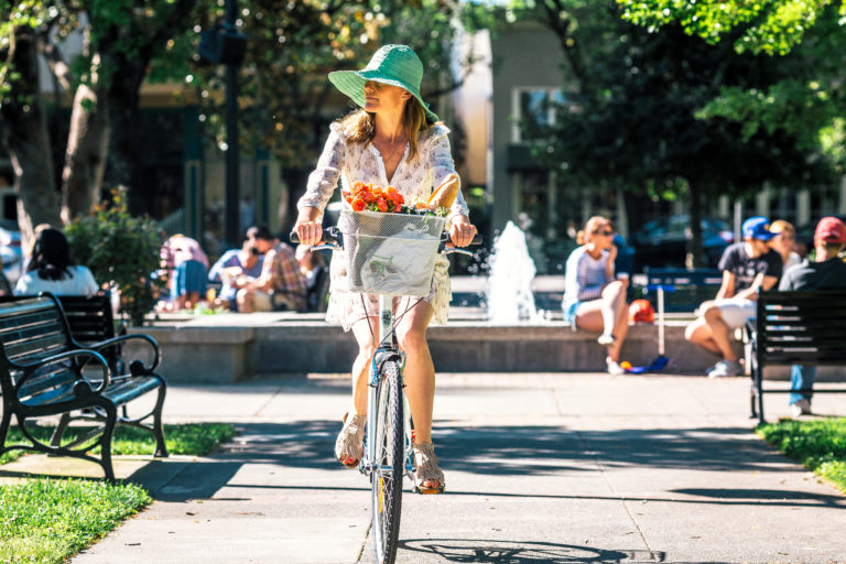 Biking in downtown Healdsburg. (Kim Carroll)