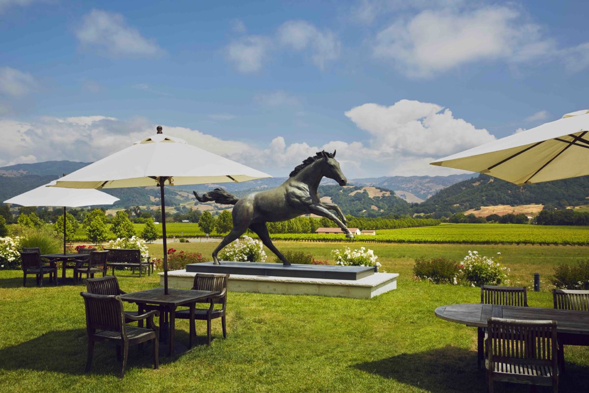 A horse statue on the patio at Stonestreet Estate Vineyards tasting room in Healdsburg. (Stonestreet Estate Vineyards)