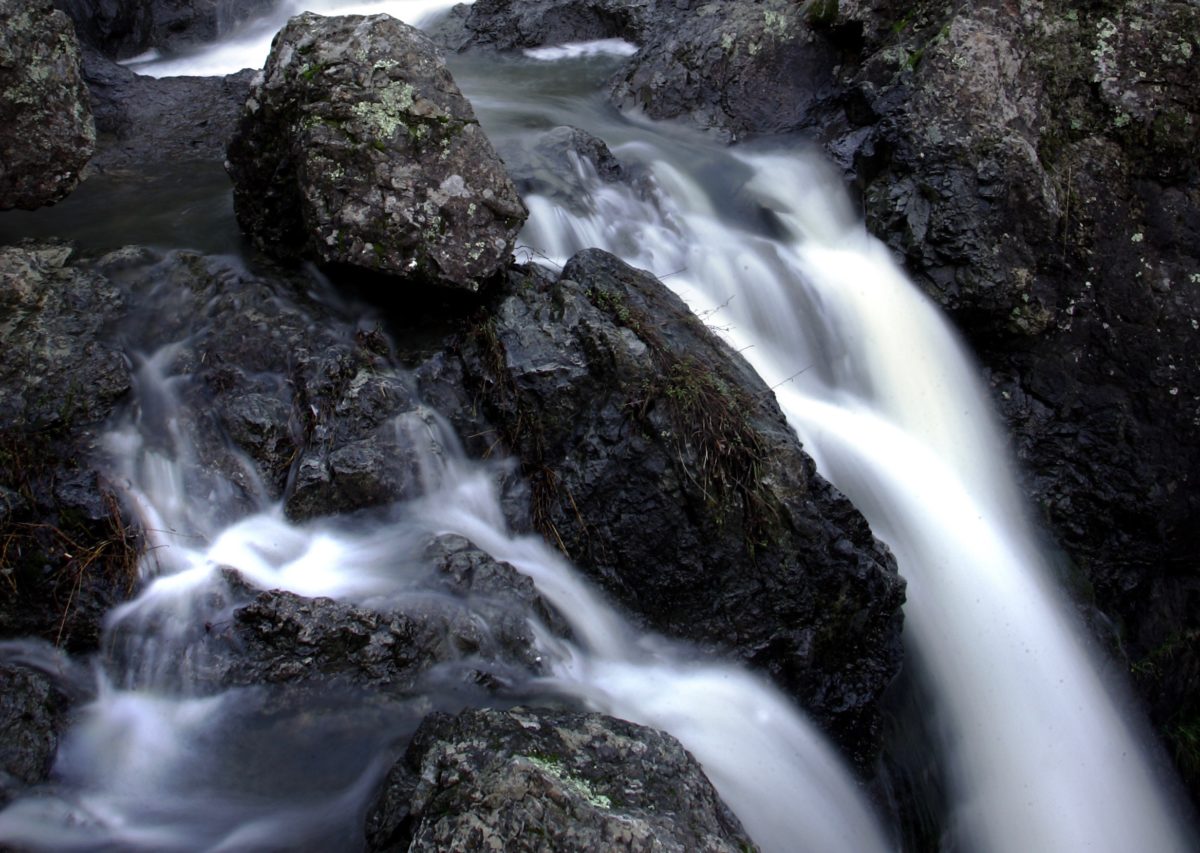 3/6/2005: 78: Carson Falls: Three waterfalls can be found within 8 miles of Fairfax -- Cascade, Cataract and this rocky flow. Catch the trailhead at the 3.8-mile marker along the Bolinas-Fairfax Road. Huff your way up 350 feet, then descend another 450 feet for a rewarding view of the falls as they drop 150 feet over four tiers. jimc
