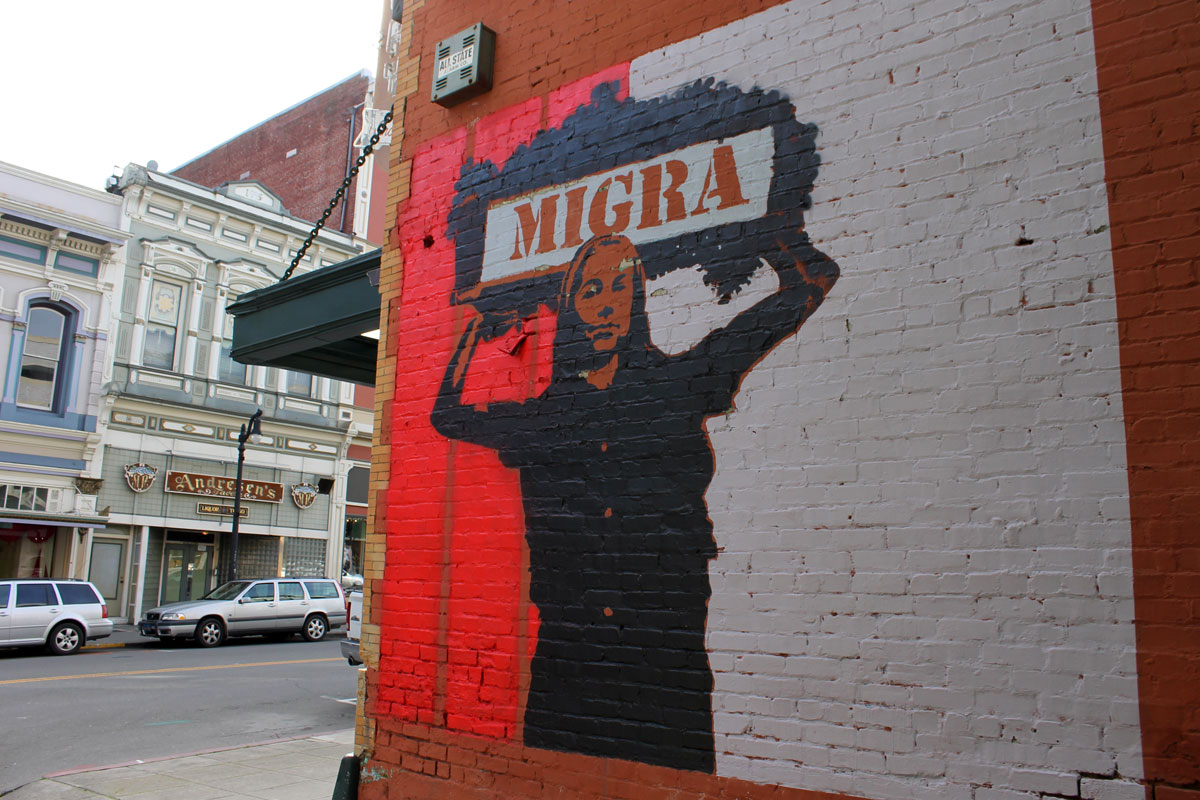 This mural depicting a farmworker is one of eight murals in American Alley approved by the city in October 2015 were painted by various artists during the O+ Festival in November 2015. The murals were lauded for brightening up the drab, brick-lined downtown alleyway. (Chris Samson/For the Argus-Courier)