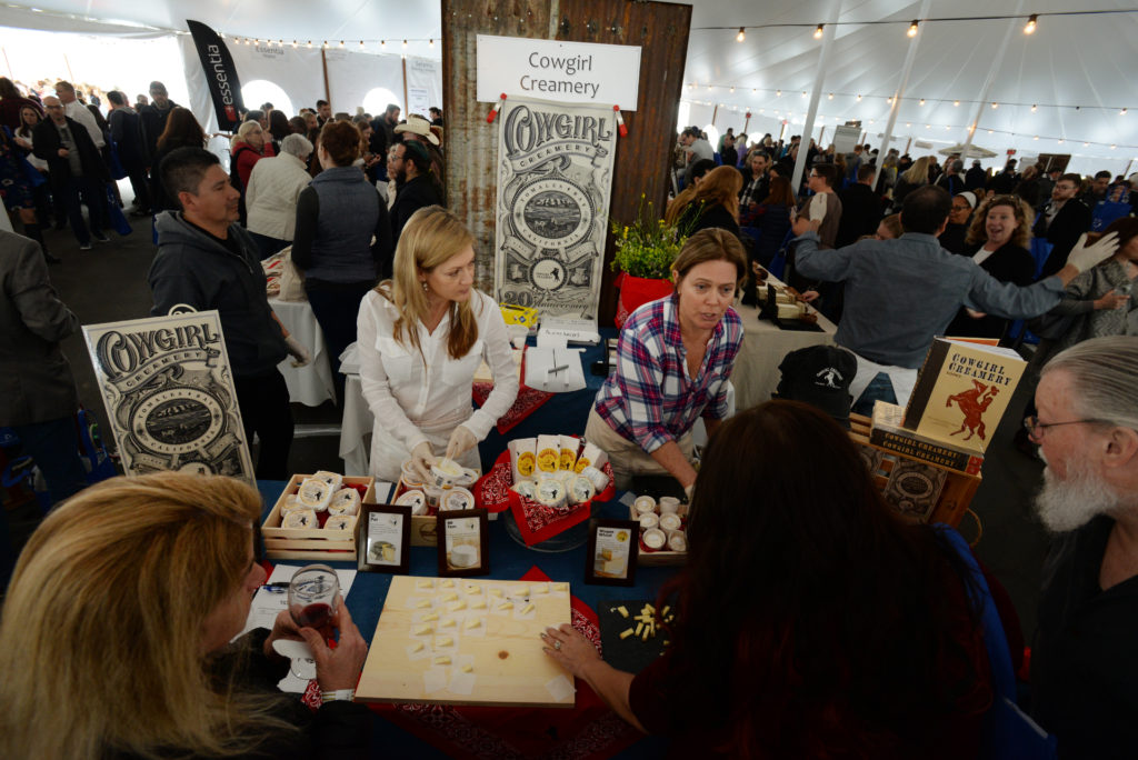Jennifer Anakar, left, and Cindy Kennedy working the Cowgirl Creamery booth during the 11th annual California Artisan Cheese Festival held at the Sheraton Sonoma County in Petaluma Sunday. March 26, 2017. (Erik Castro/for The Press Democrat)