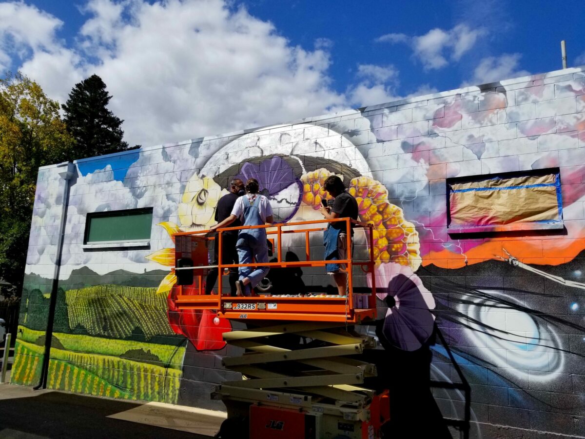Led by renowned spray paint artist Chor Boogie, teens painted a large mural outside of Sonoma Valley's Republic of Thrift store. The Sonoma Valley Museum of Art put the project together in collaboration with La Luz Center and the Art Escape arts training center. The project was unveiled Oct. 14, 2018. (DIANNE AOKI)