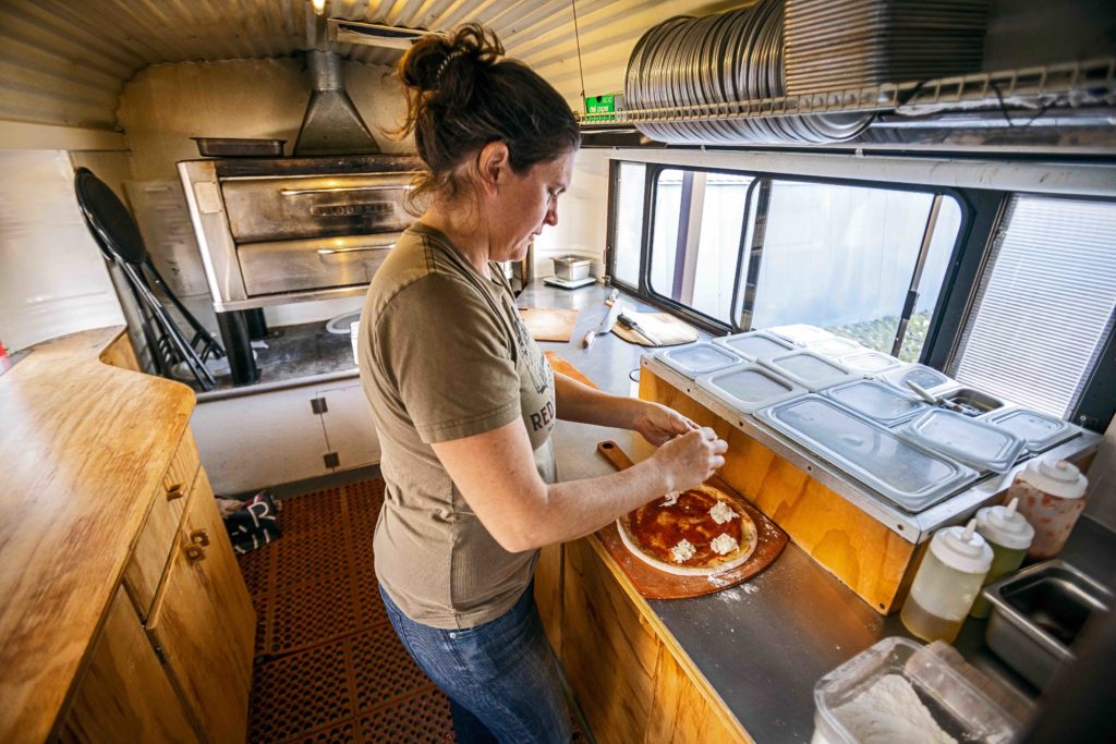Slow Food story Red Horse Pizza Kendra Stuffelbeam making a Margherita pizza