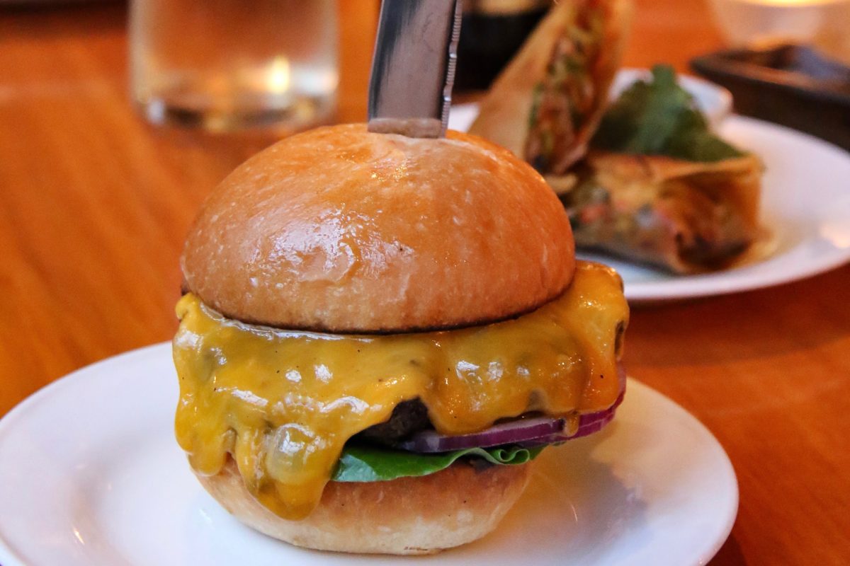 Happy hour burger at Salt and Stone Restaurant in Kenwood. (Heather Irwin/Sonoma Magazine)
