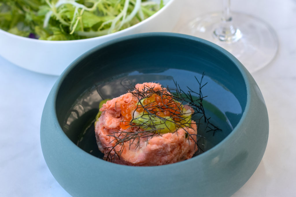 Salmon rillette with avocado and salmon roe at Jordan Winery’s Paris on the Patio. Heather Irwin/PD
