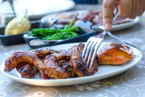 Tamarind glazed grilled shrimp at Stark’s Steak and Seafood Brazilian BBQ popup in Santa Rosa. (Heather Irwin / Sonoma Magazine)
