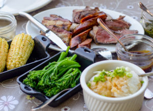 All-you-can eat meats with broccolini, miso rice and fresh corn at Stark's Steak and Seafood's Brazilian popup. Heather Irwin/PD