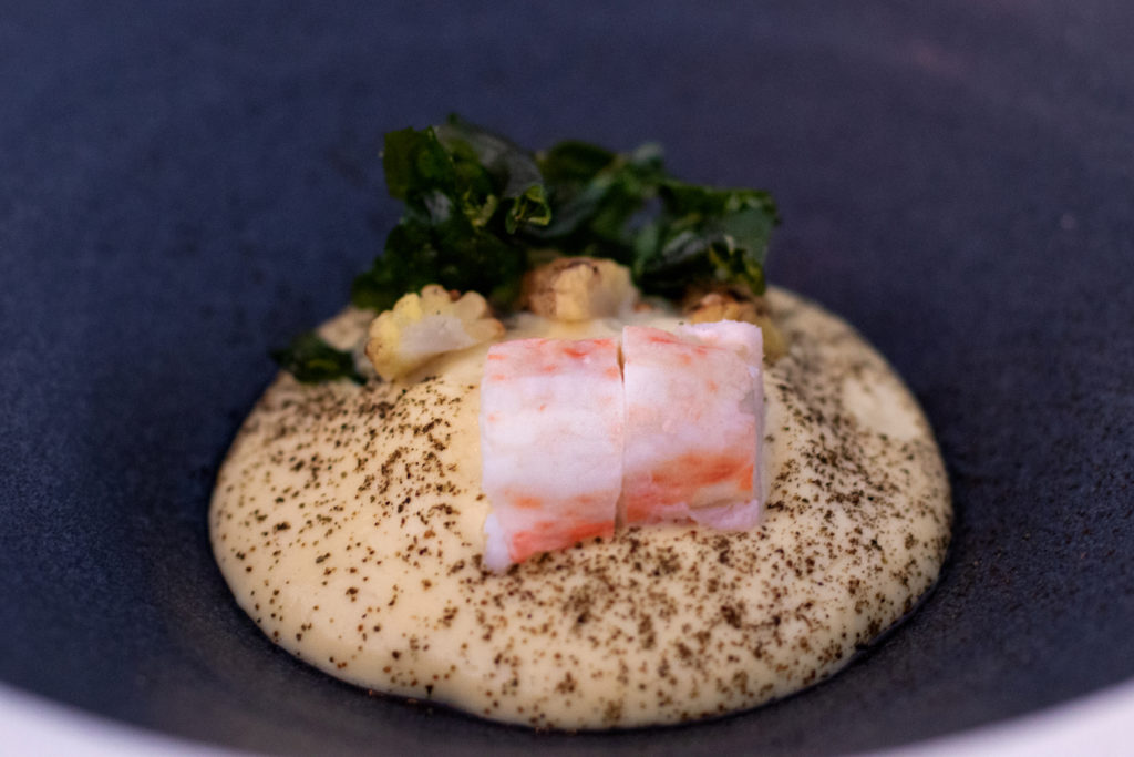 California King Crab with grilled spinach and basil at Single Thread at Kistler Vineyards' Trenton Roadhouse. Heather Irwin/PD