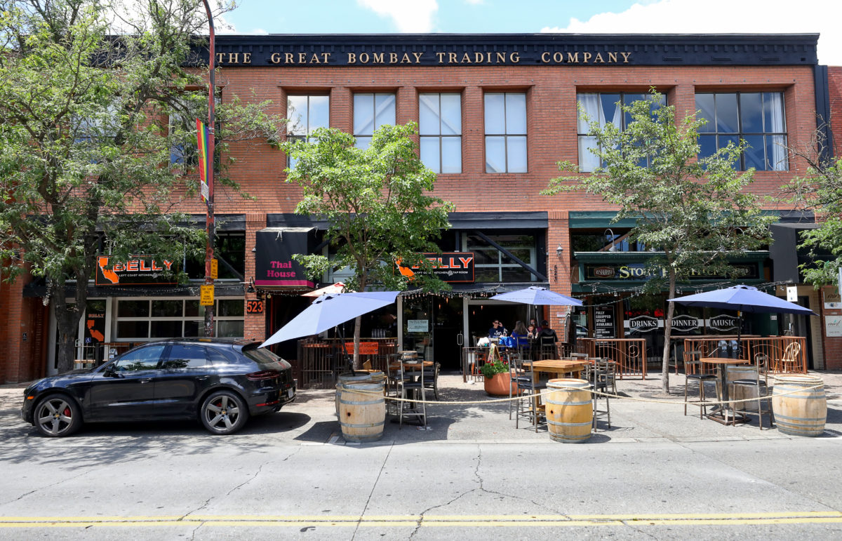Belly Left Coast Kitchen and Tap Room has expanded its patio seating onto the sidewalk along Fourth Street, in Santa Rosa on Friday, June 12, 2020. The City of Santa Rosa plans to close three blocks of Fourth Street to create a downtown promenade that will allow businesses to use sidewalk and street parking areas to seat customers outdoors. (Christopher Chung/ The Press Democrat)