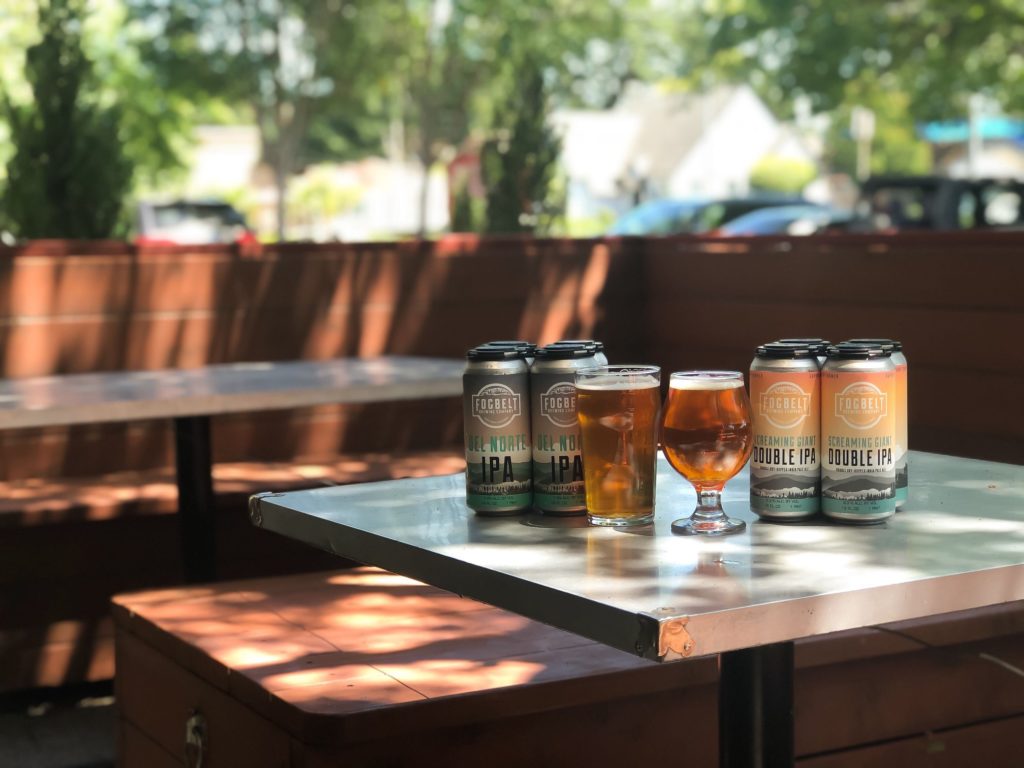 A selection of Fogbelt beers on the outdoor patio in Santa Rosa. (Courtesy of Fogbelt Brewing)