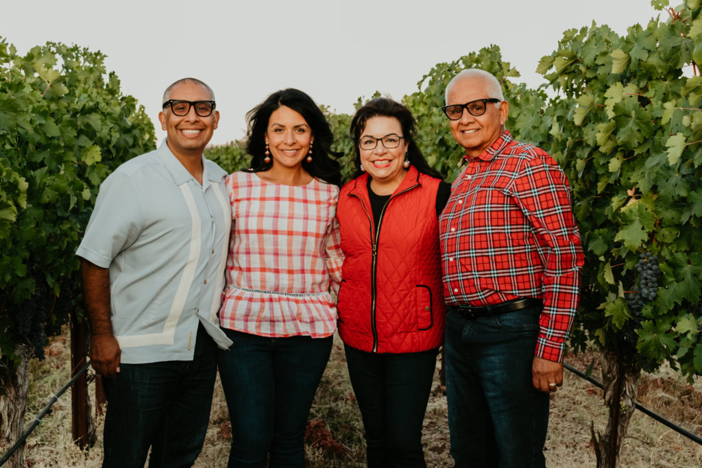 Siblings Francisco and Monica López and their parents, Dina and Al López, of Aldina Vineyards. (Courtesy of Aldina Vineyards)