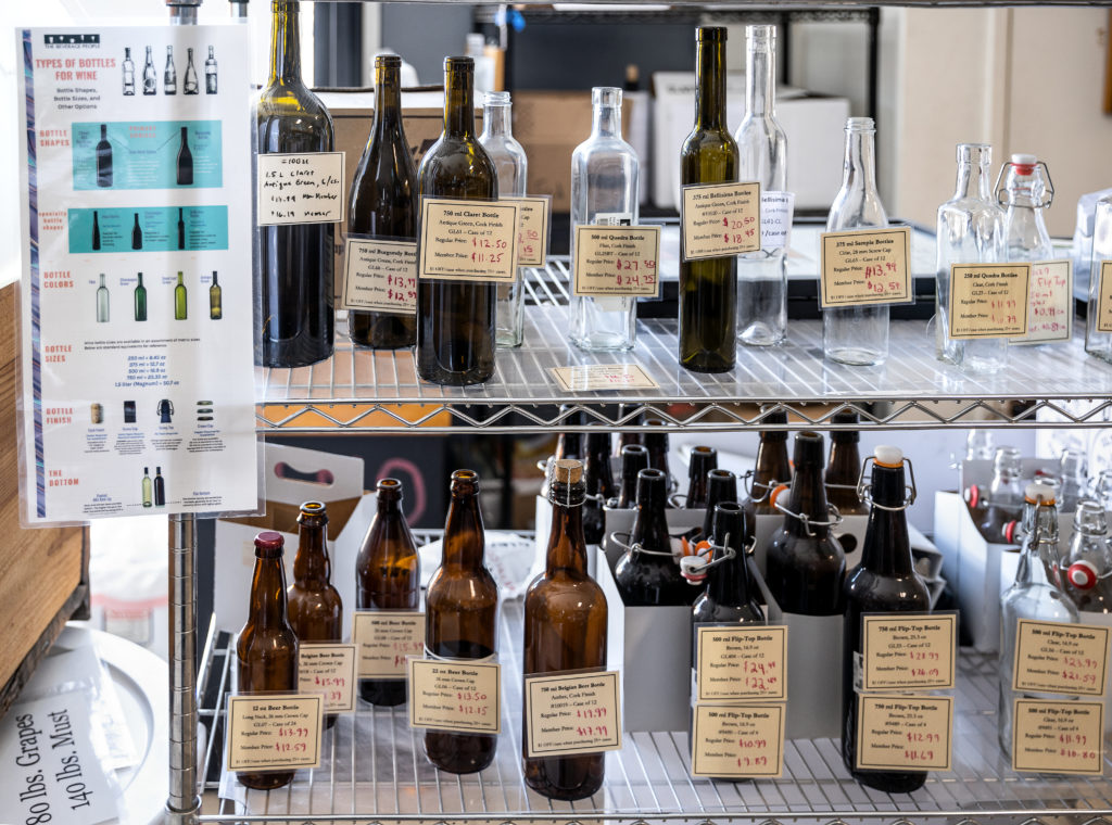 Wine bottles and other equipment at the Beverage People, the landmark store in Santa Rosa that helps SoCo home winemakers with the equipment and advice they need.